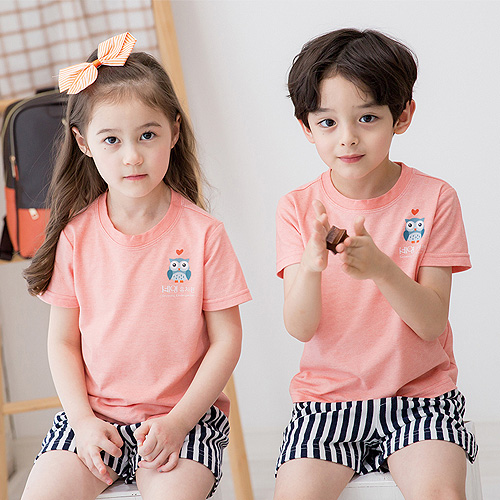 [세영] 하트부엉이 티셔츠 (핑크/오렌지) / 유치원 어린이집 여름 단체티셔츠 단체선물 개별구매가능